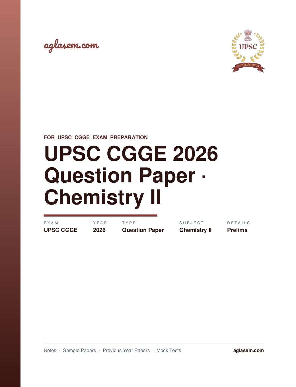 UPSC CGGE 2026 (Prelims) Question Paper Chemistry II - Page 1 of 33