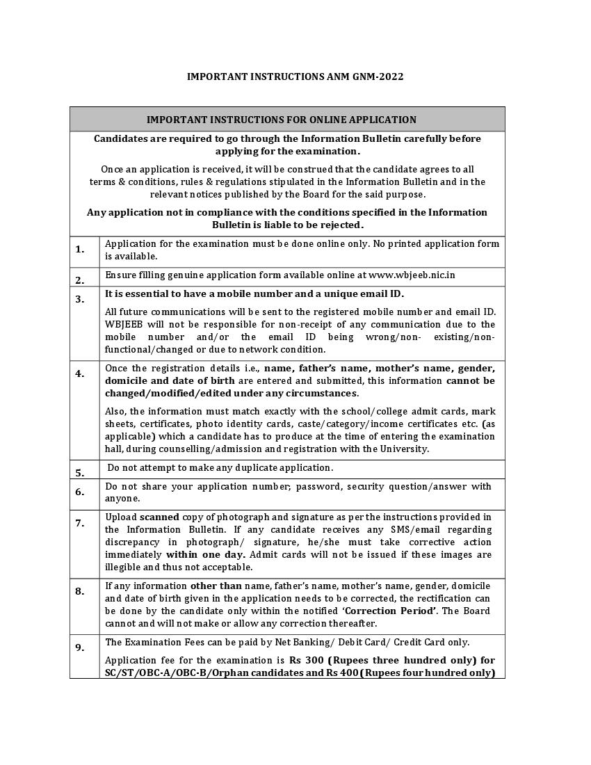WB ANM GNM 2022 Important Instructions - Page 1