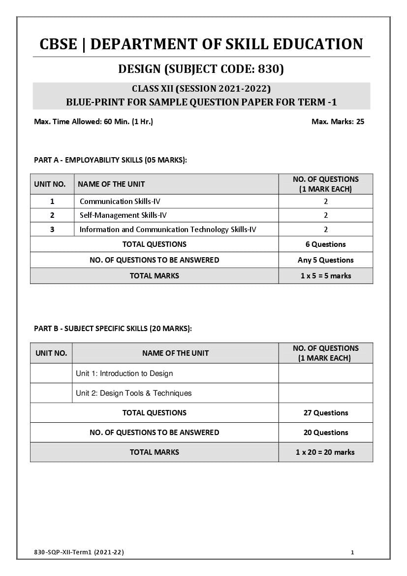 CBSE Class 12 Sample Paper 2022 for Design Term 1 - Page 1