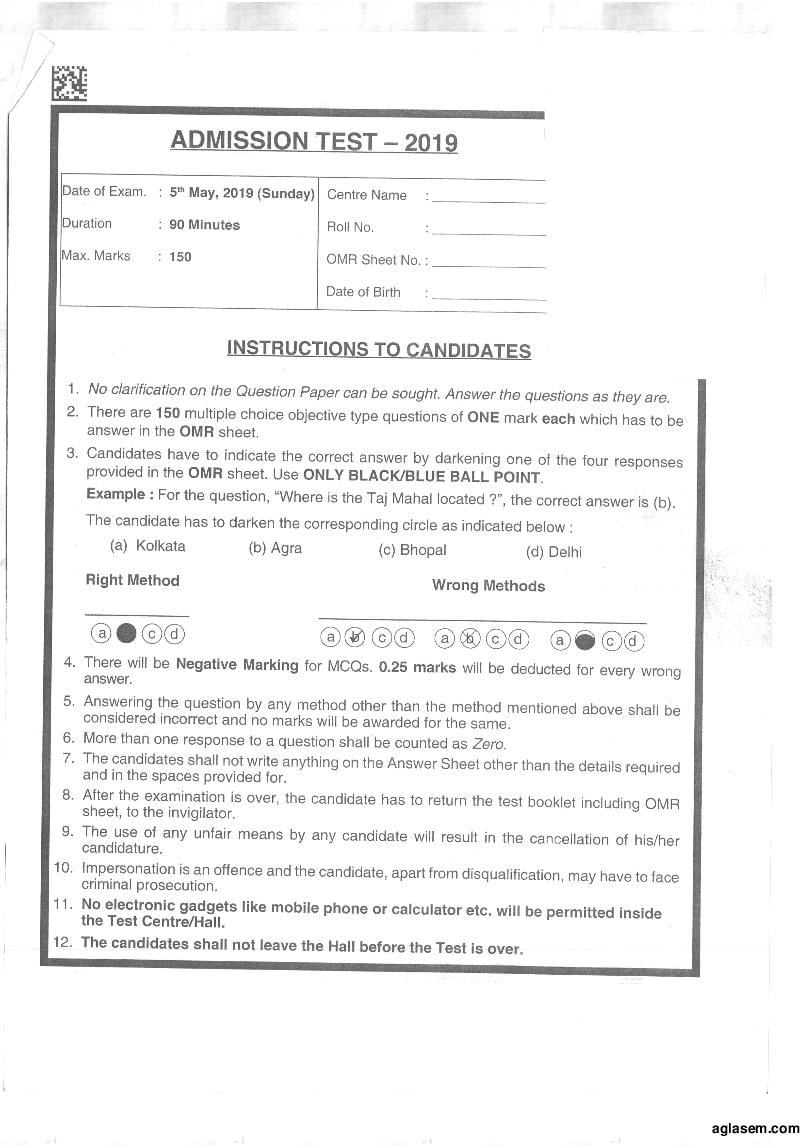 AILET 2019 Question Paper BA LLB - Page 1
