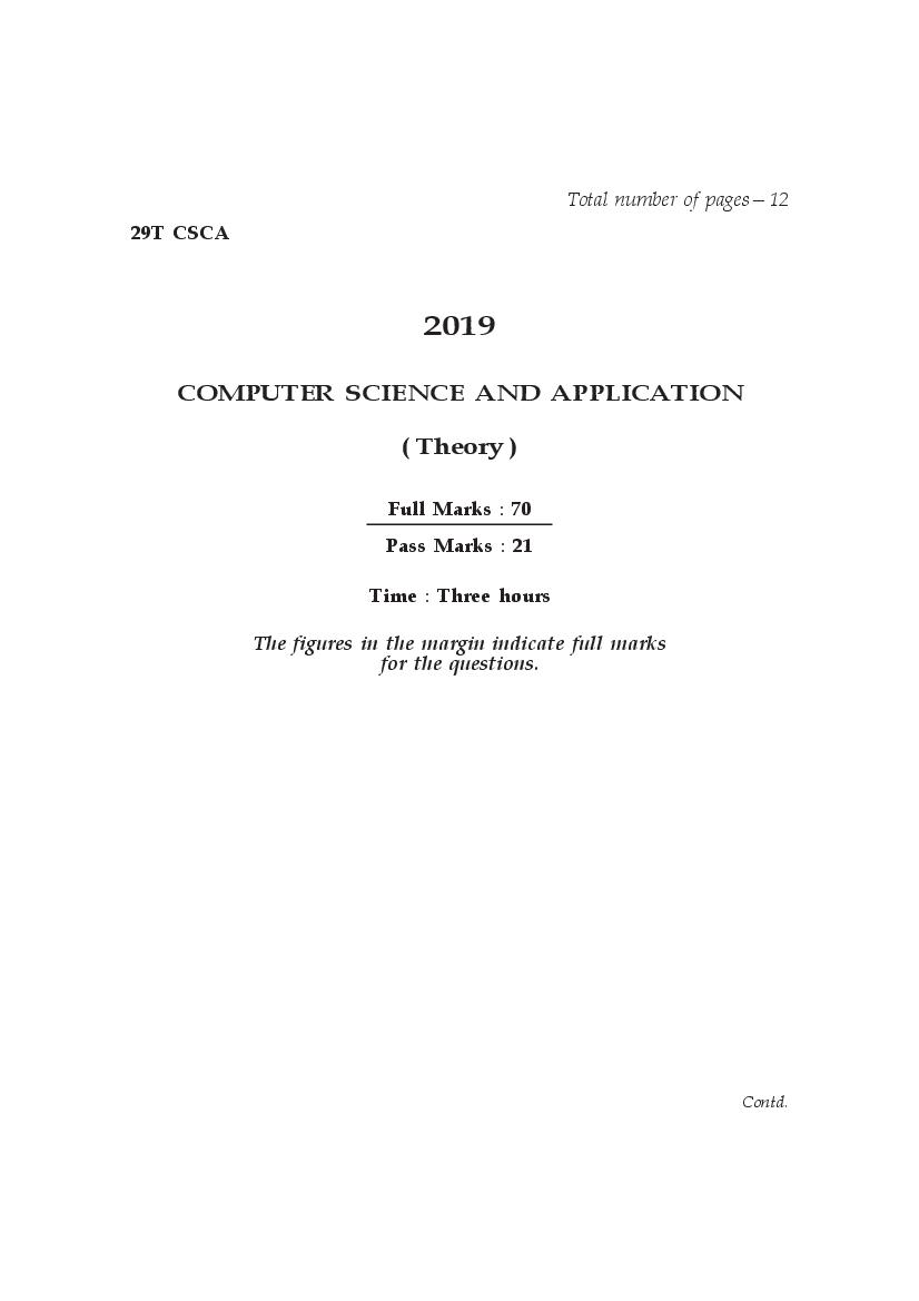 AHSEC HS 2nd Year Question Paper 2019 Computer Science and Application - Page 1