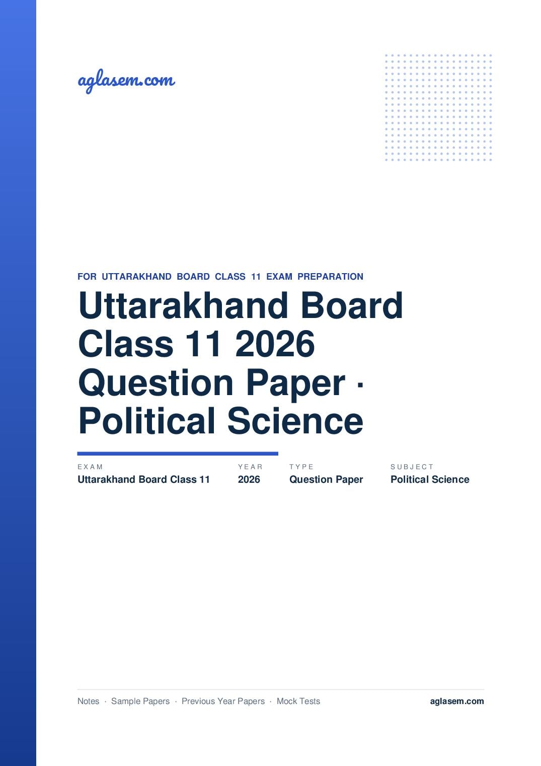 Uttarakhand Board Class 11 Question Paper 2026 Political Science - Page 1 of 5