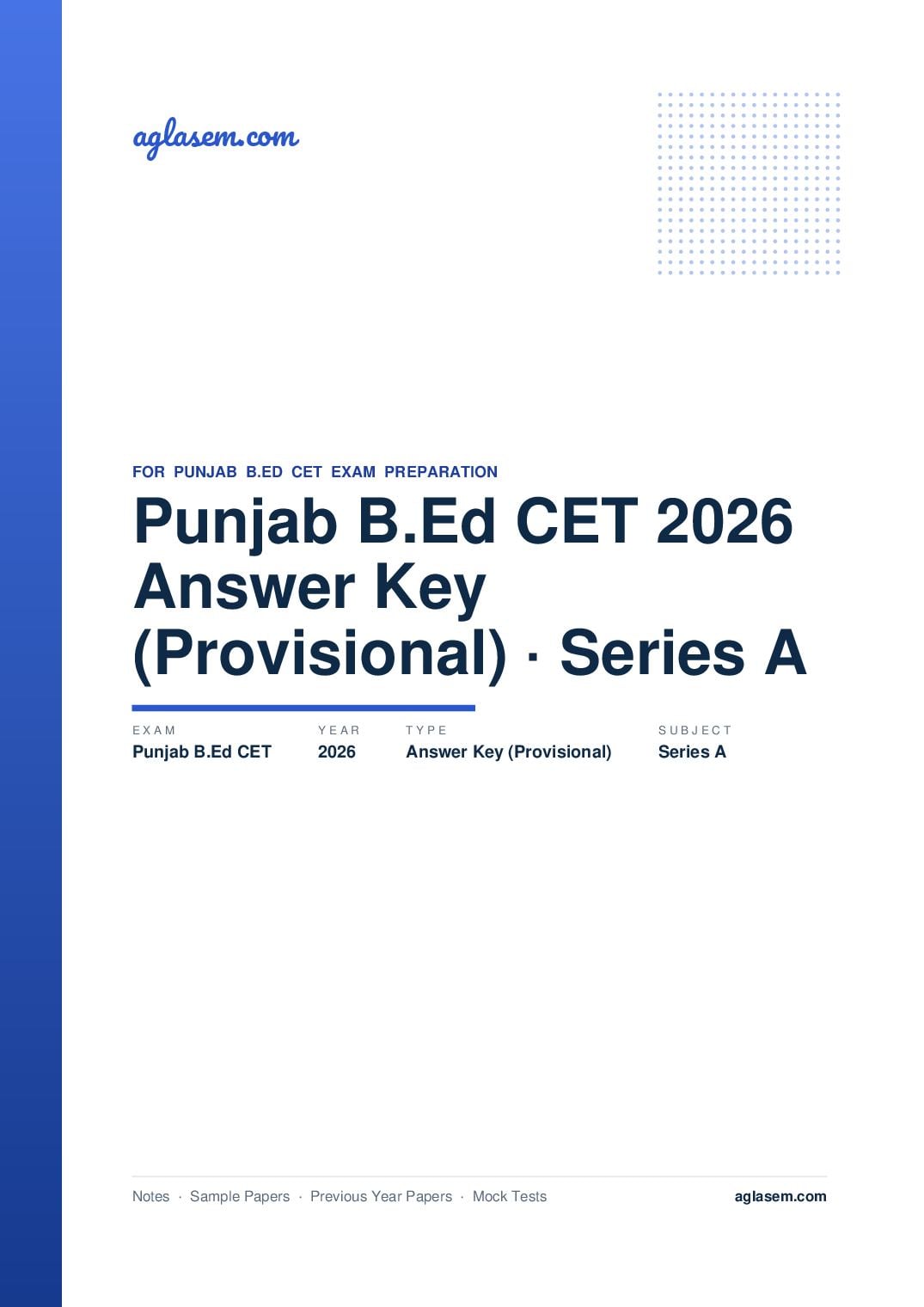 Punjab B.Ed CET 2026 Answer Key (Provisional) Series A - Page 1 of 2