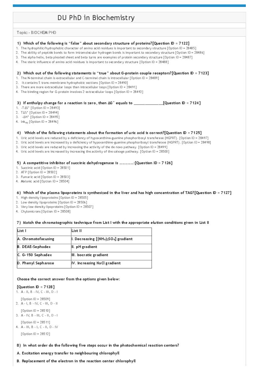 DUET 2021 Question Paper Ph.D in Biochemistry - Page 1