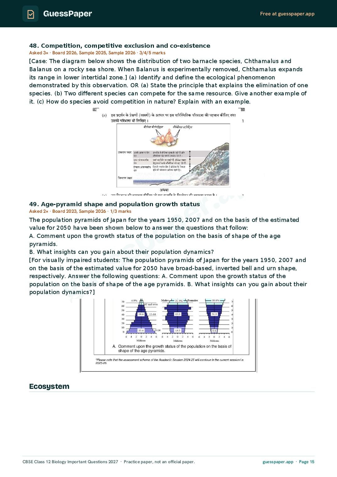 CBSE Class 12 Biology Important Questions 2027 (PDF)