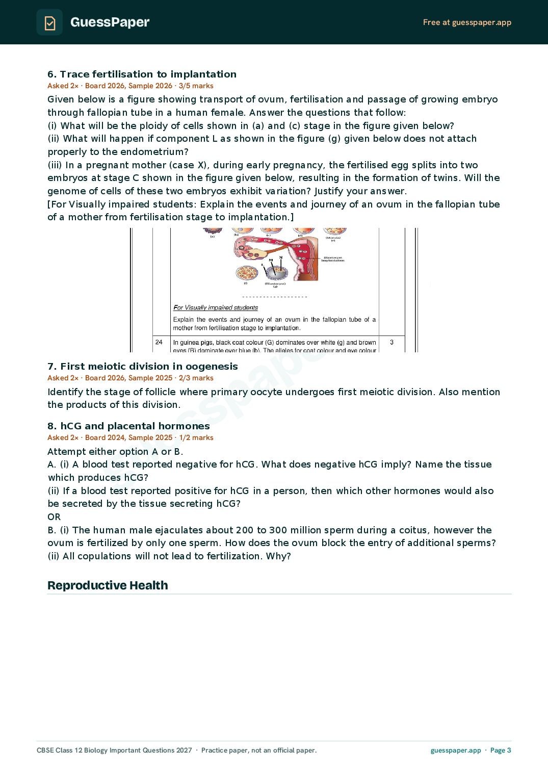 CBSE Class 12 Biology Important Questions 2027 (PDF)