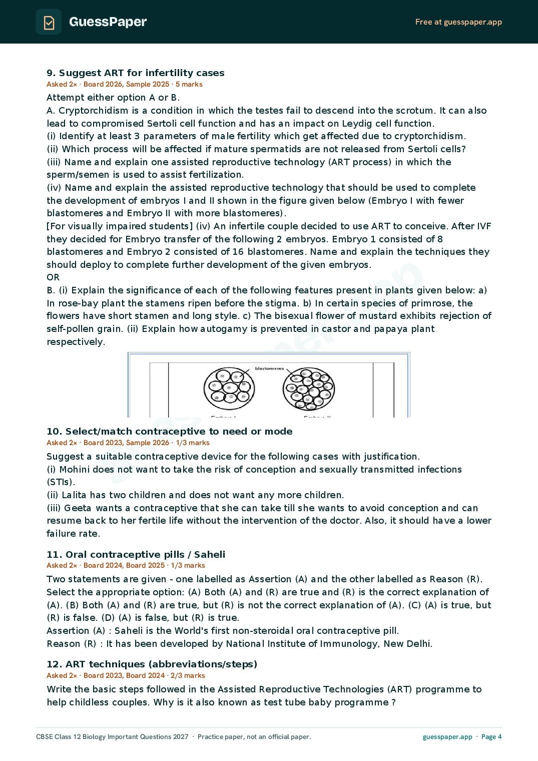 CBSE Class 12 Biology Important Questions 2027 (PDF)