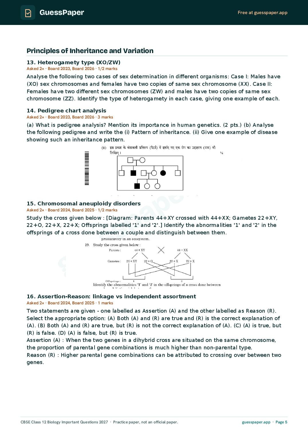 CBSE Class 12 Biology Important Questions 2027 (PDF)