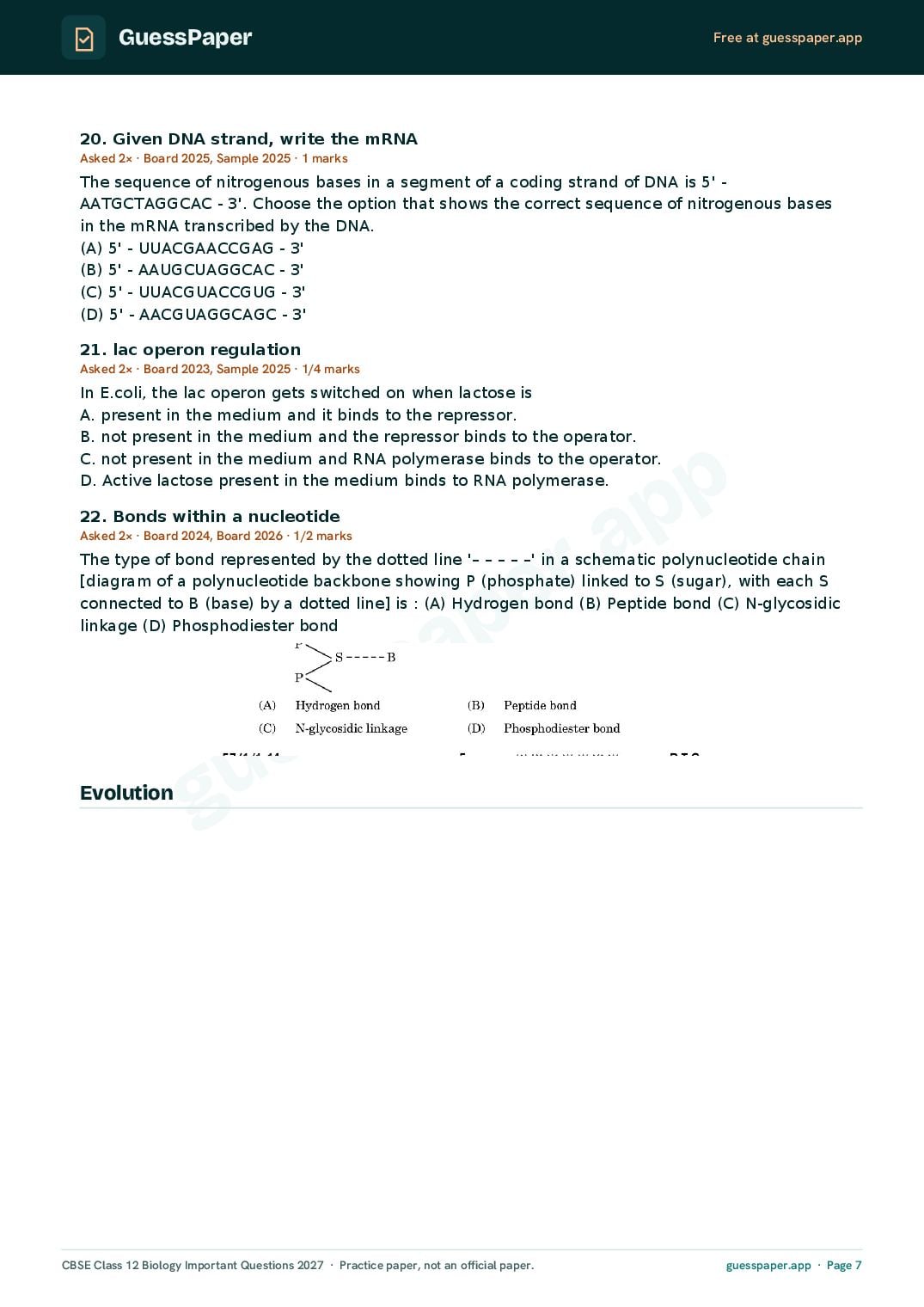 CBSE Class 12 Biology Important Questions 2027 (PDF)