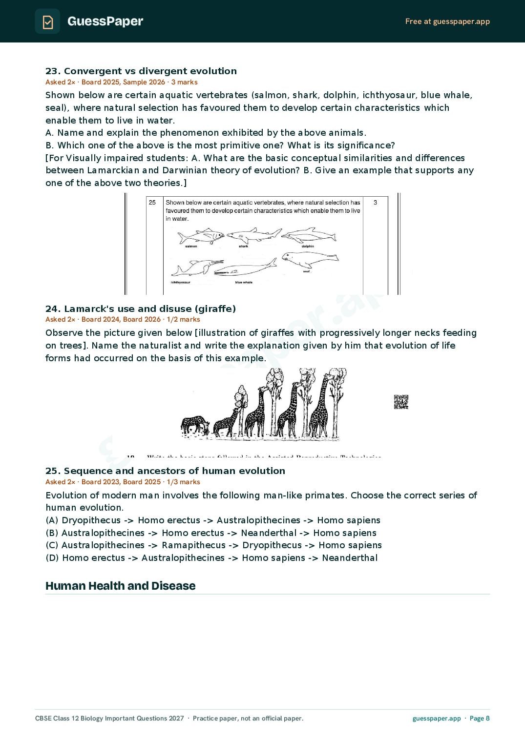 CBSE Class 12 Biology Important Questions 2027 (PDF)
