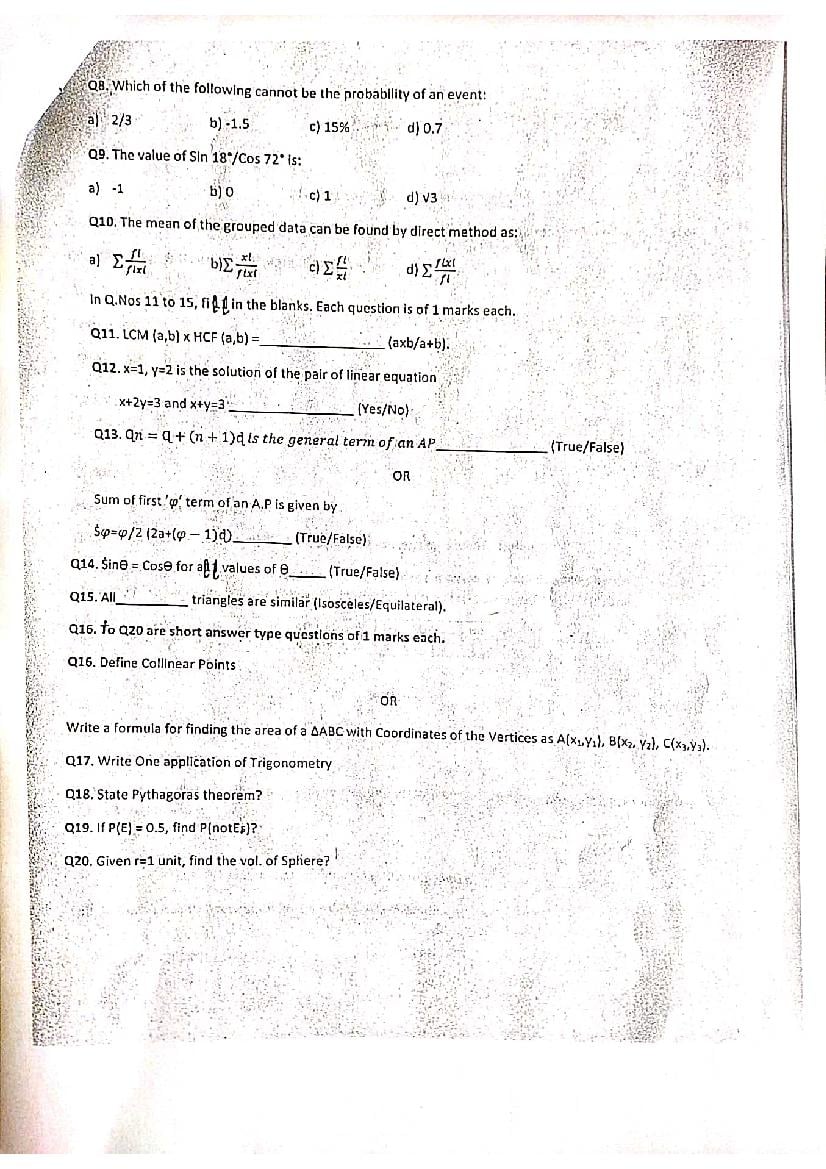 model paper 2023 class 10 jkbose maths