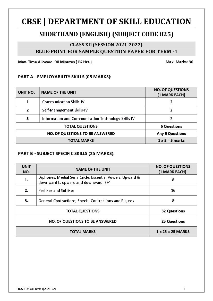 CBSE Class 12 Sample Paper 2022 for Shorthand English Term 1 - Page 1