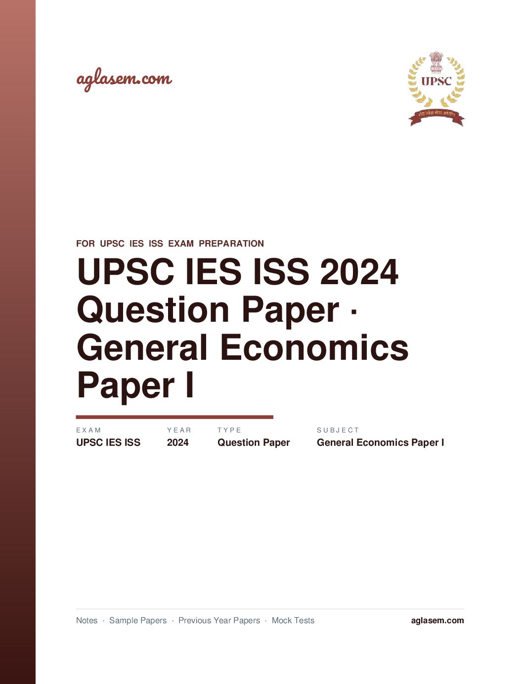 UPSC IES ISS 2024 Question Paper for General Economics Paper I - Page 1 of 9
