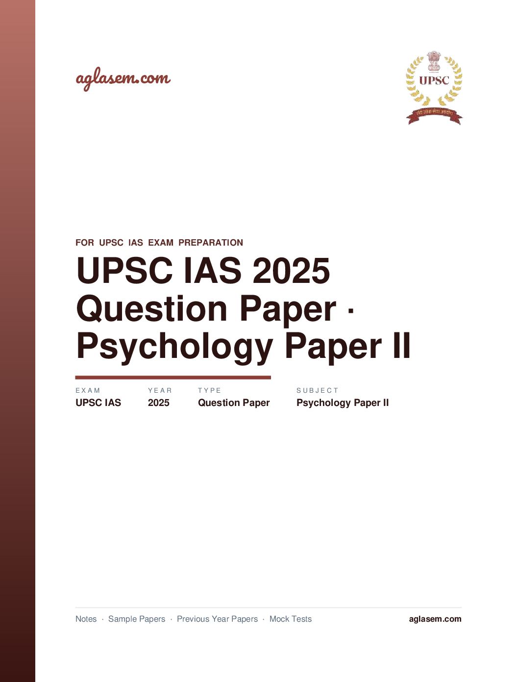 UPSC IAS 2025 Question Paper for Psychology Paper II - Page 1 of 5