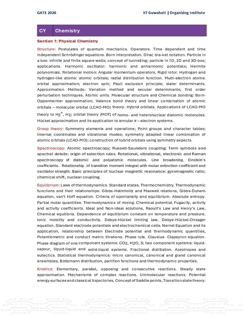 GATE 2026 Syllabus for CY - Page 1