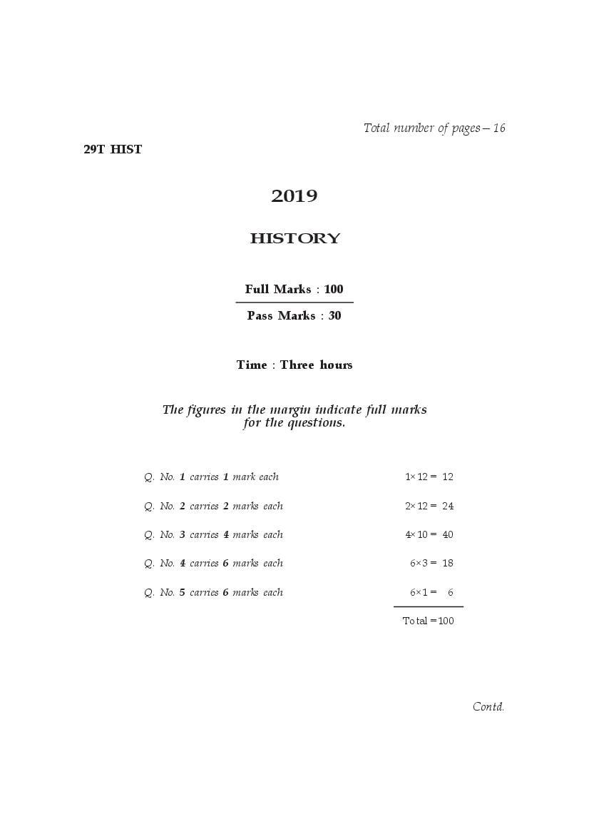 AHSEC HS 2nd Year Question Paper 2019 History - Page 1