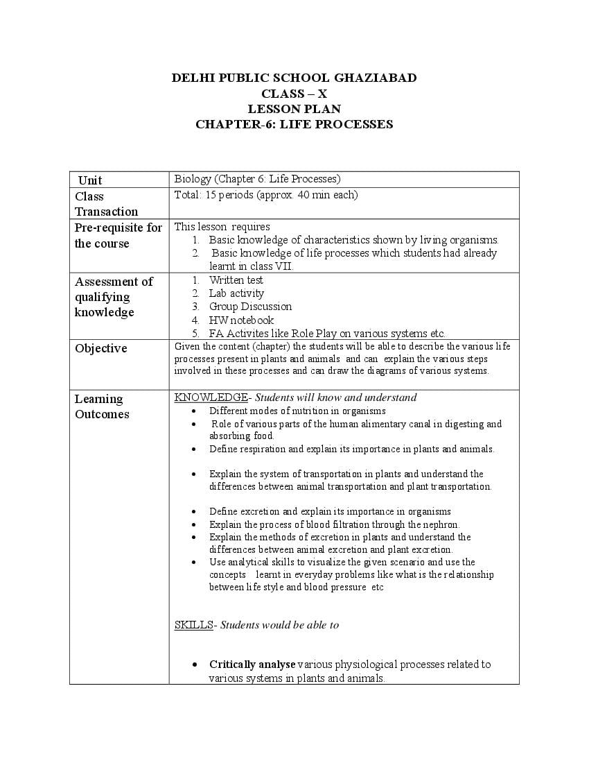 Teaching Material Class 10 Science Lesson Plan - Page 1