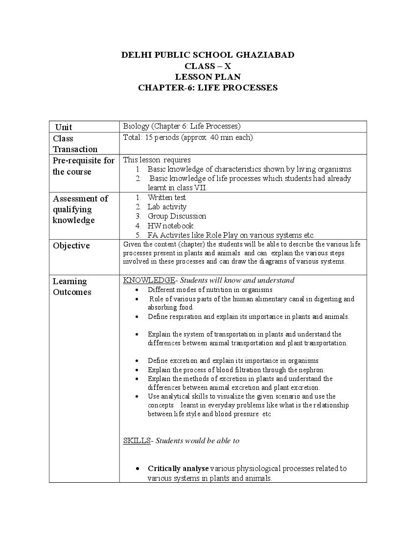 Teaching Material Class 10 Science Lesson Plan