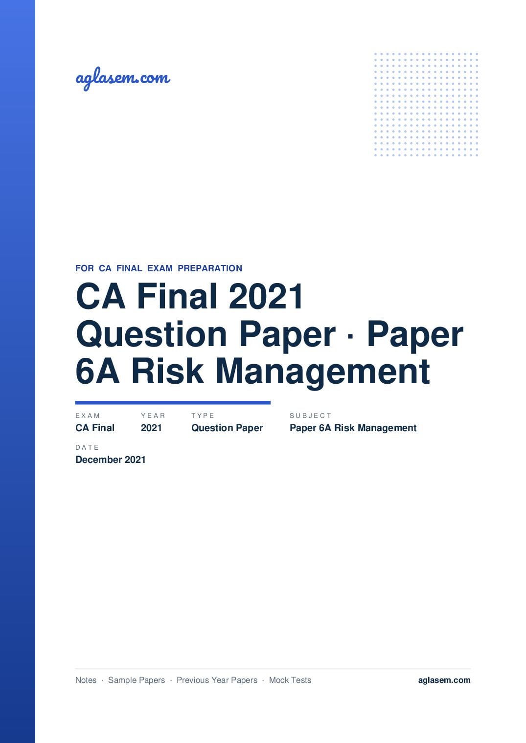 CA Final December 2021 Question Paper Paper 6A Risk Management - Page 1 of 32