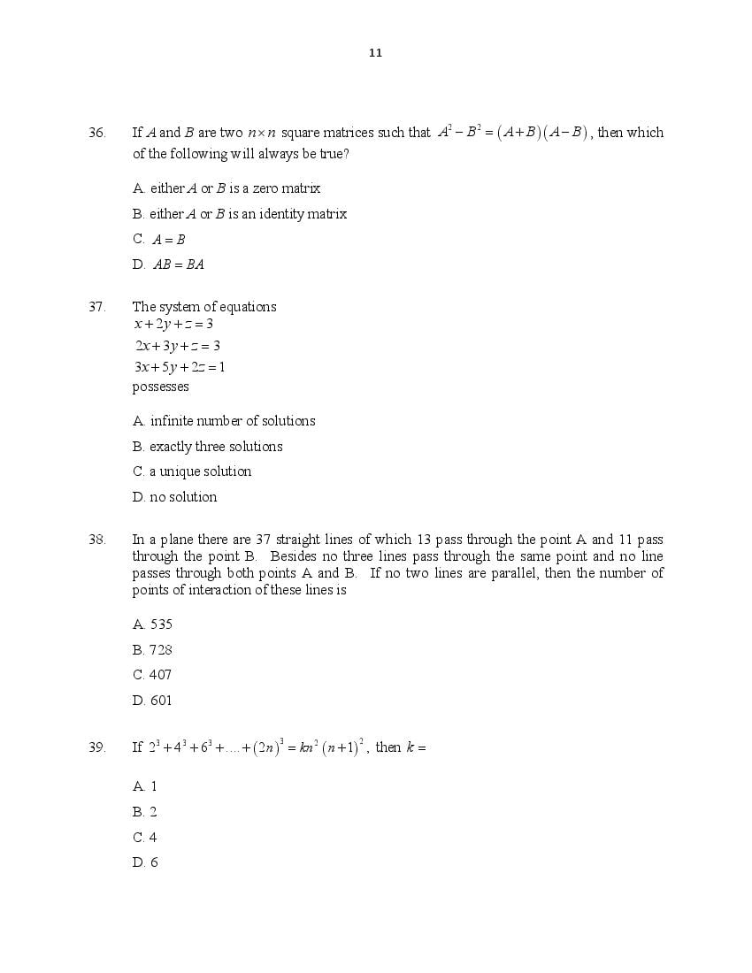 CUSAT CAT 2016 Question Papers PDF (B.Tech Paper 1 and 2, PG, Law)