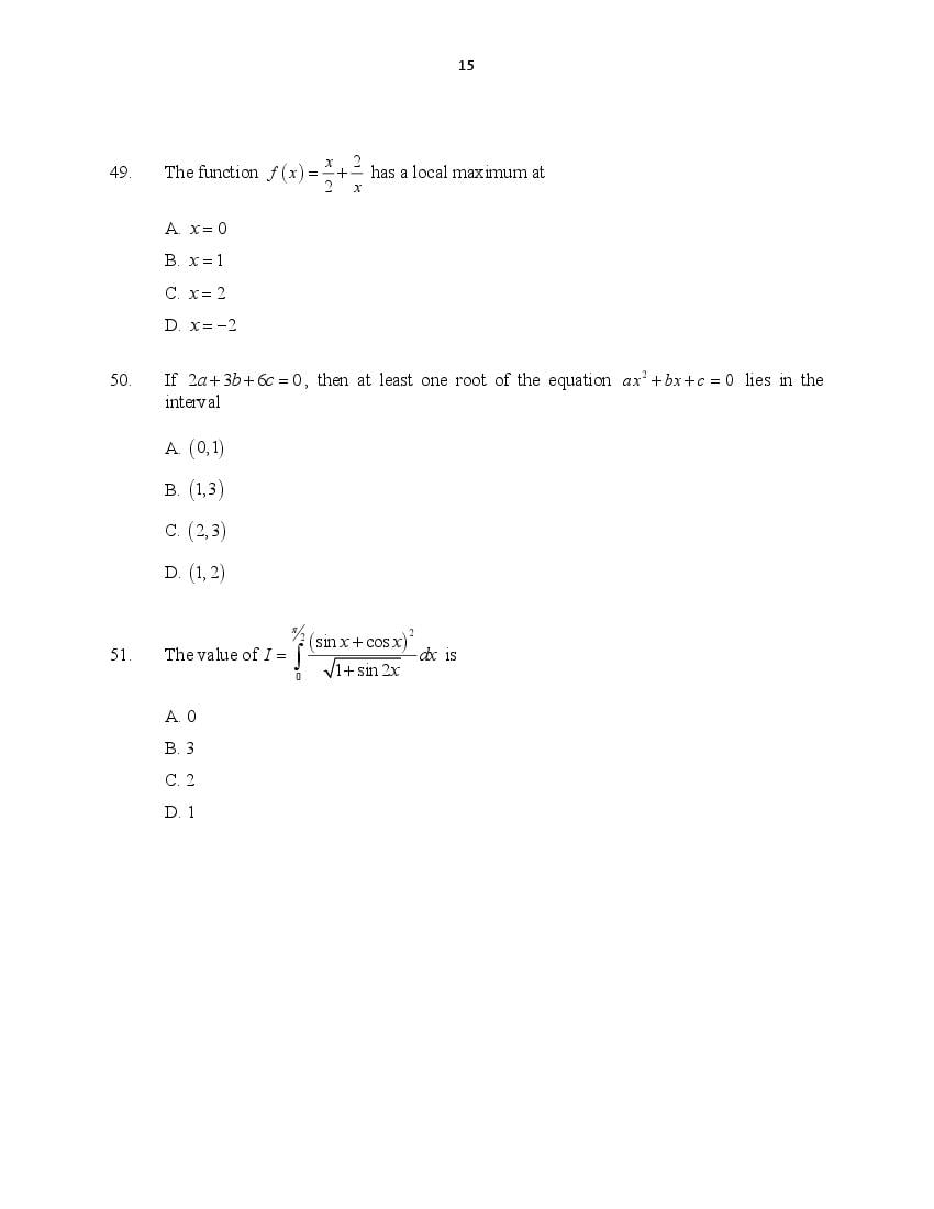 CUSAT CAT 2016 Question Papers PDF (B.Tech Paper 1 and 2, PG, Law)