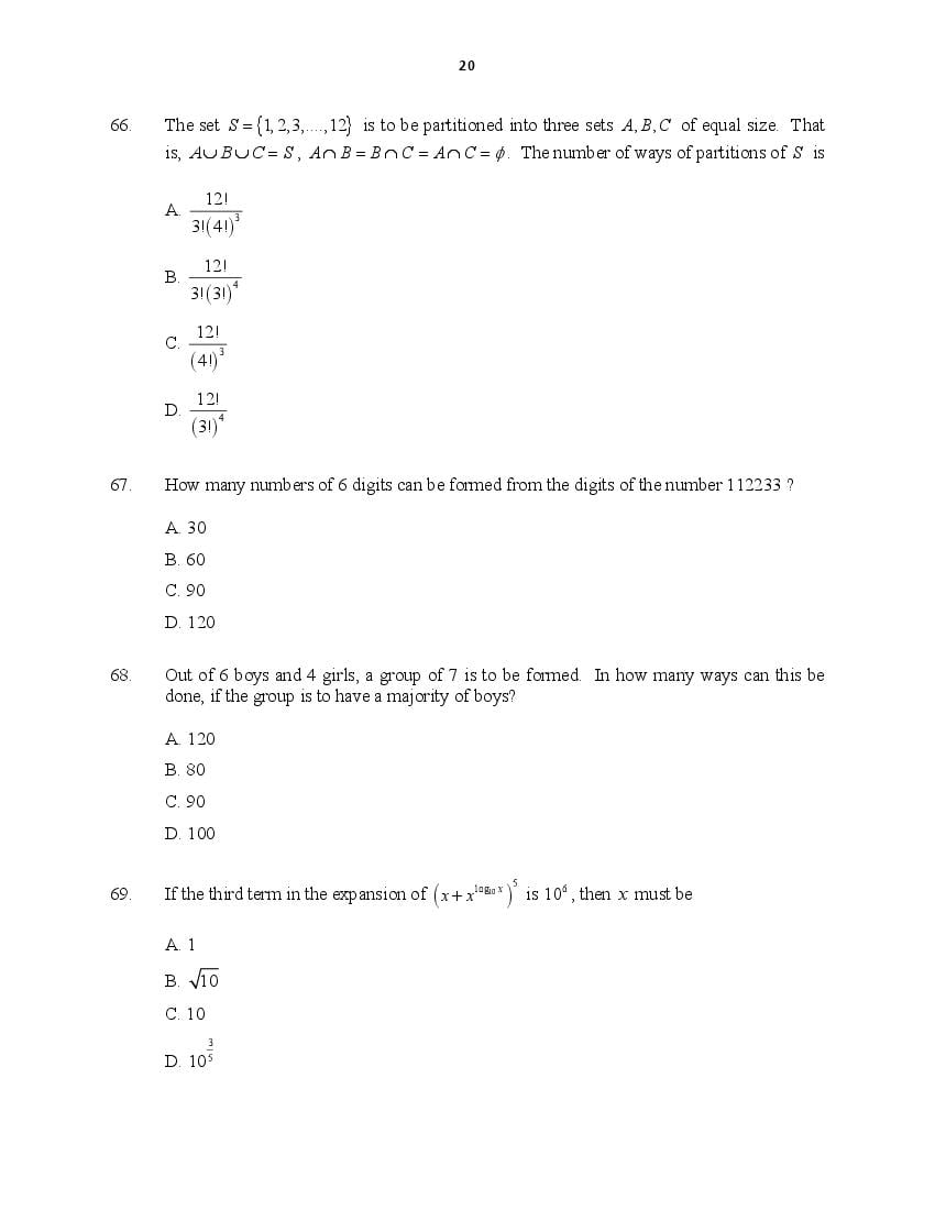 CUSAT CAT 2016 Question Papers PDF (B.Tech Paper 1 and 2, PG, Law)