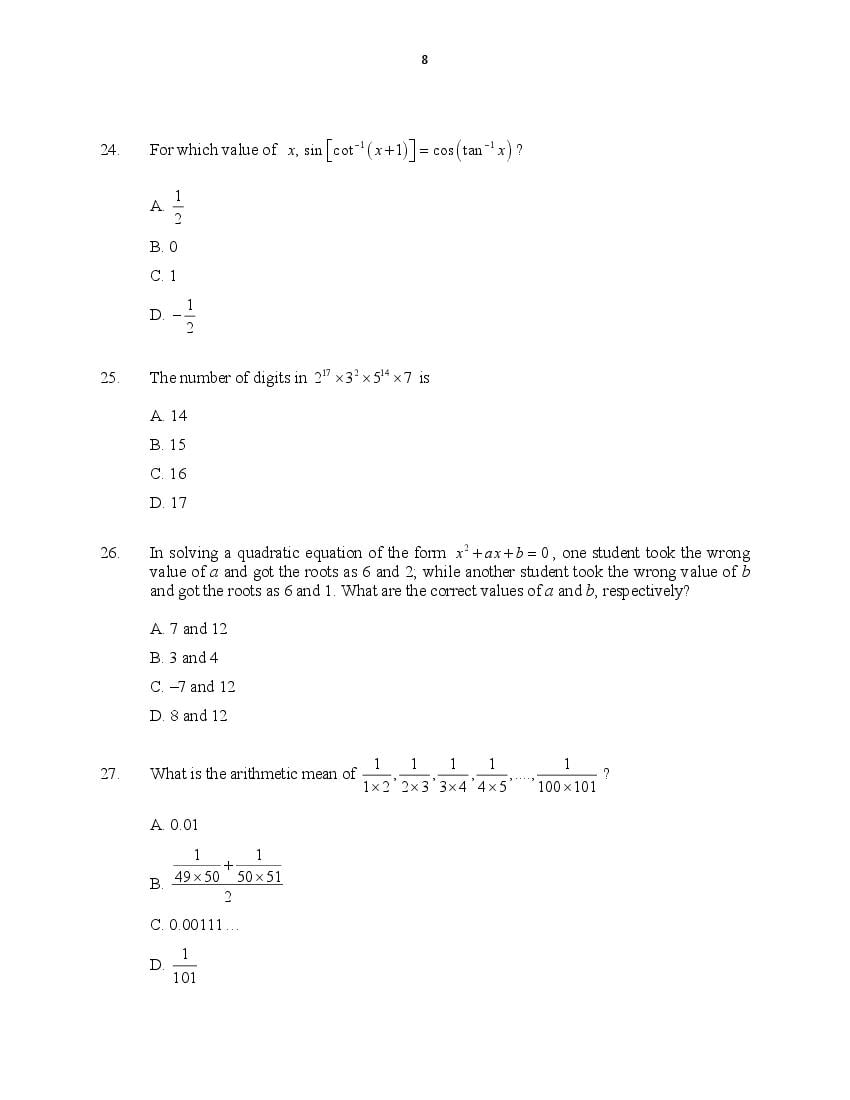 CUSAT CAT 2016 Question Papers PDF (B.Tech Paper 1 and 2, PG, Law)