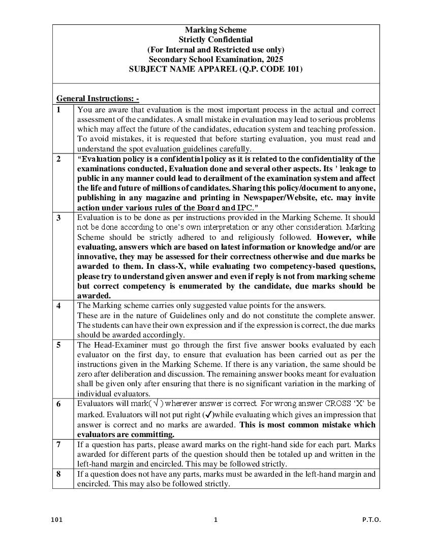 CBSE Class 10 Question Paper 2025 Solution Apparel - Page 1
