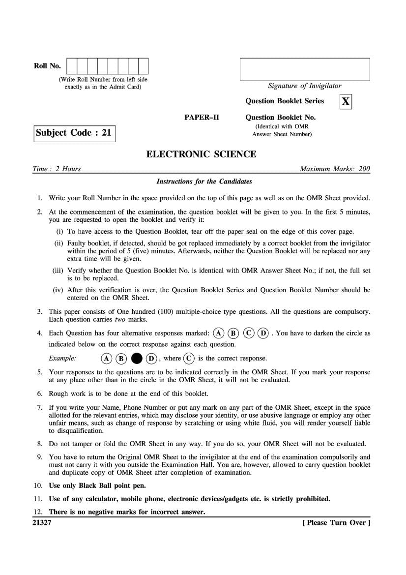 WB SET 2022 Question Paper Electronic Science - Page 1