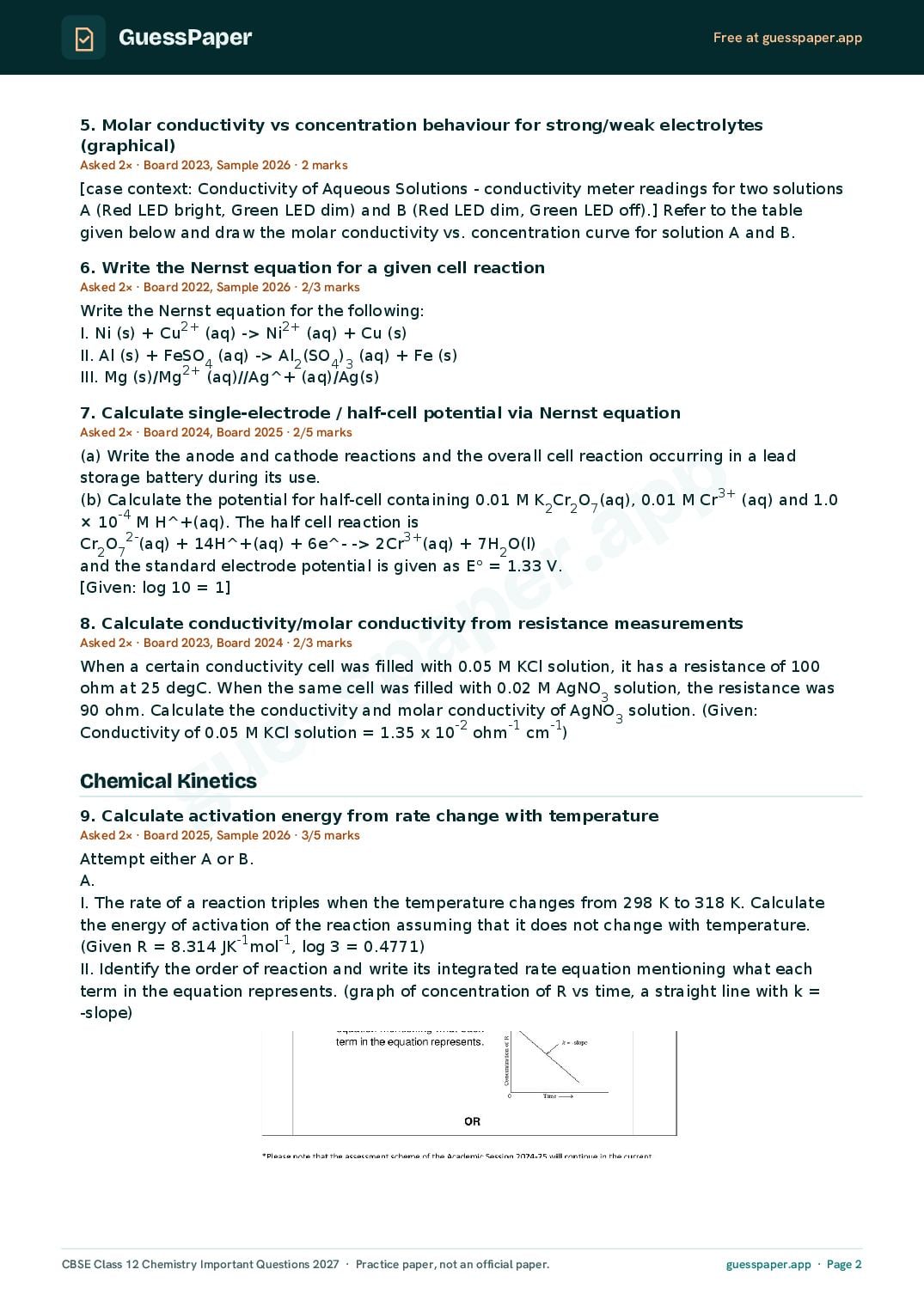 CBSE Class 12 Chemistry Important Questions 2027 (PDF)