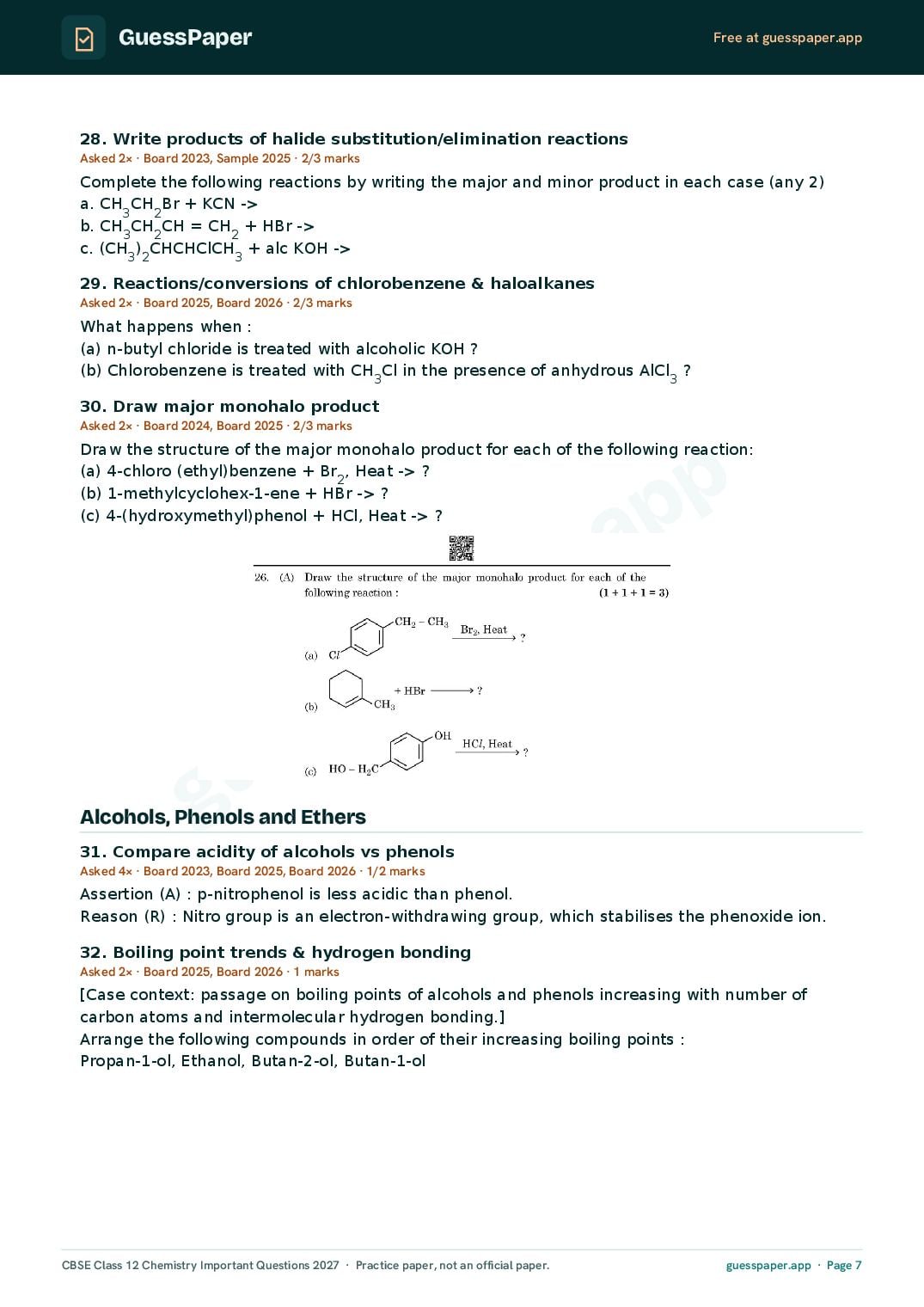 CBSE Class 12 Chemistry Important Questions 2027 (PDF)