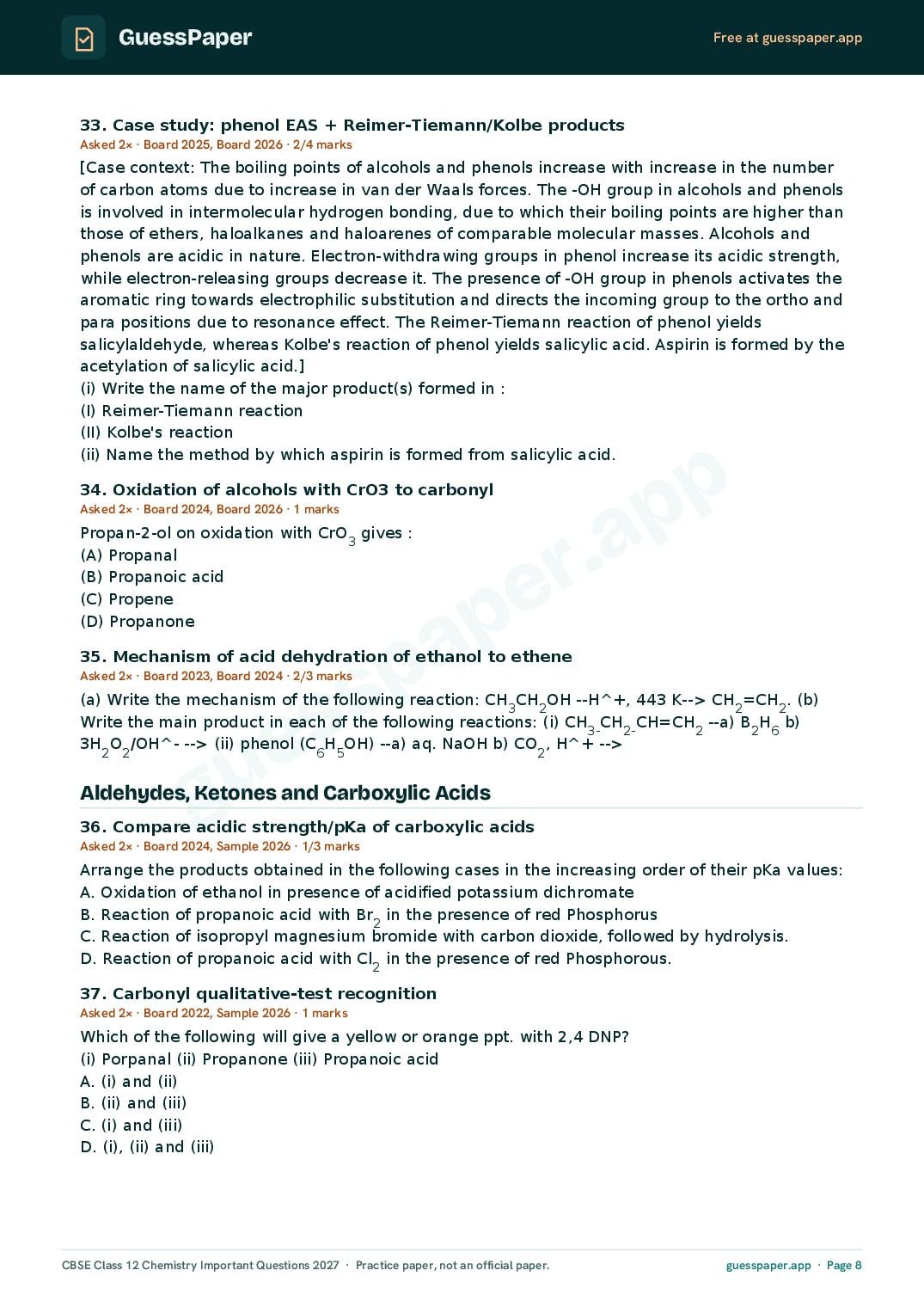 CBSE Class 12 Chemistry Important Questions 2027 (PDF)
