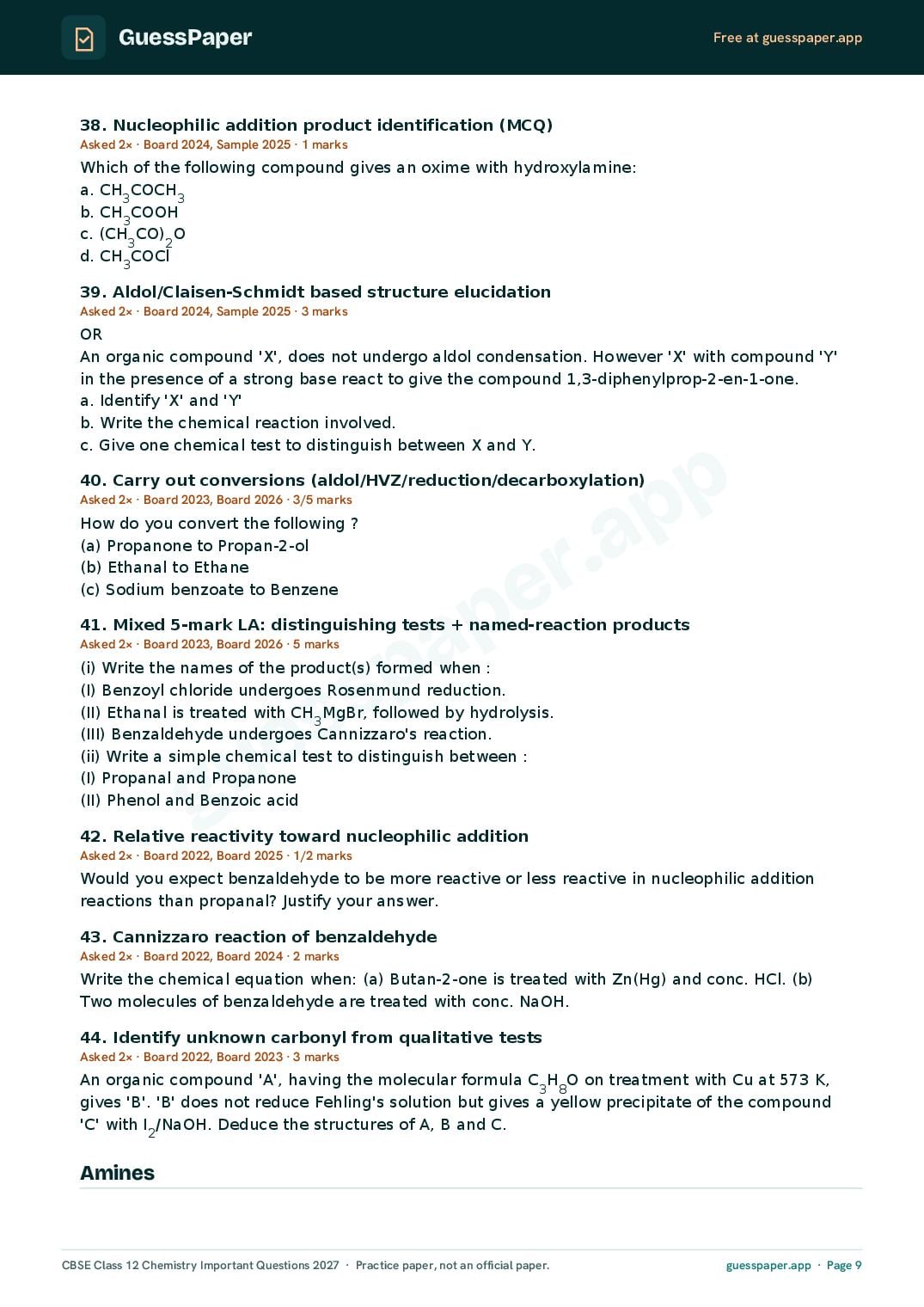 CBSE Class 12 Chemistry Important Questions 2027 (PDF)