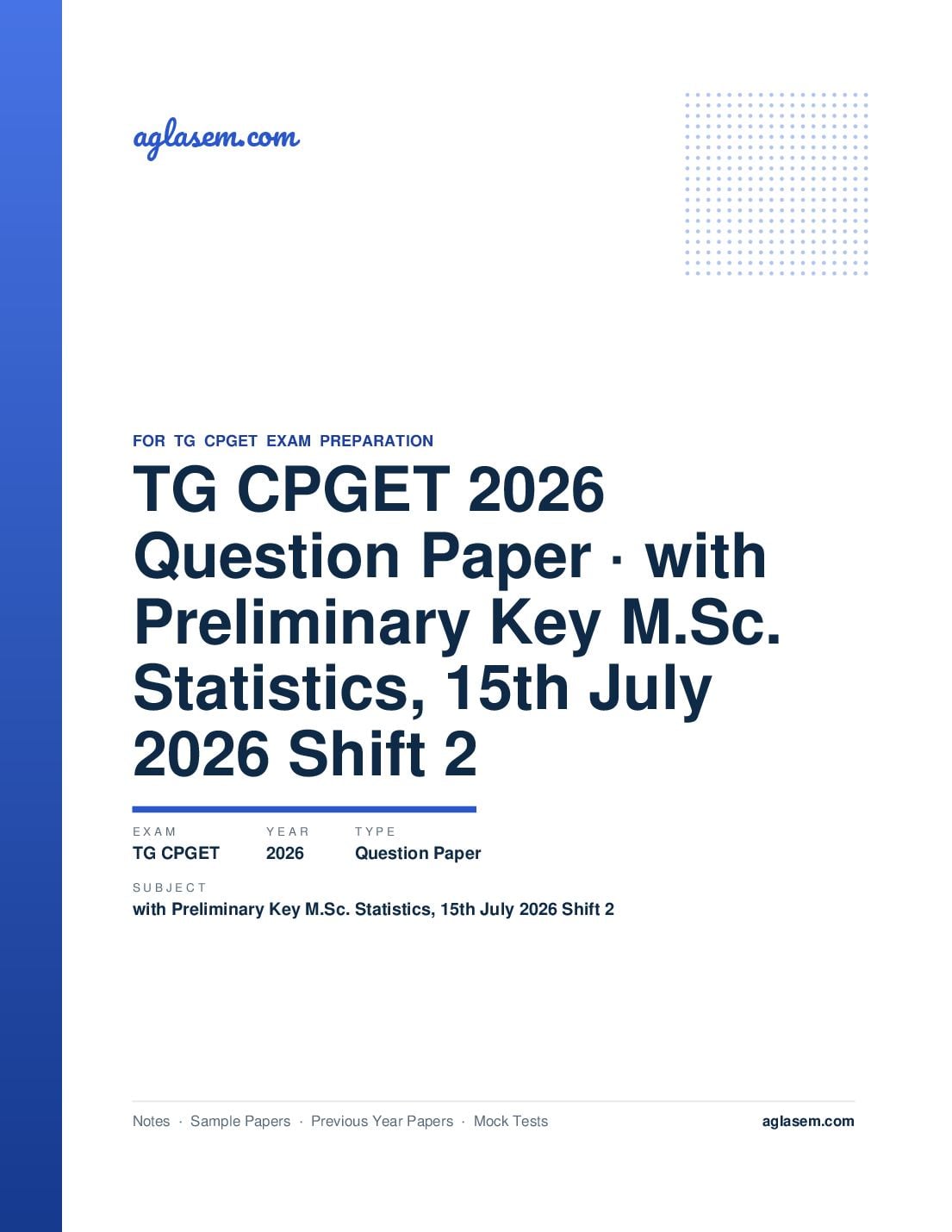 TG CPGET 2026 Question Paper with Preliminary Key M.Sc. Statistics, 15th July 2026 Shift 2 - Page 1 of 51