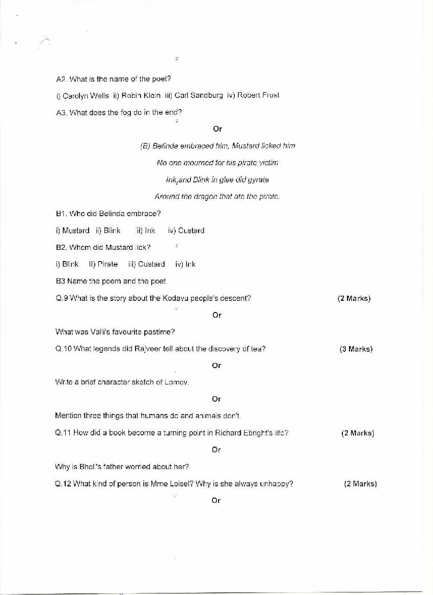 HPBOSE Class 10th Model Question Paper for English 2022 Download HP