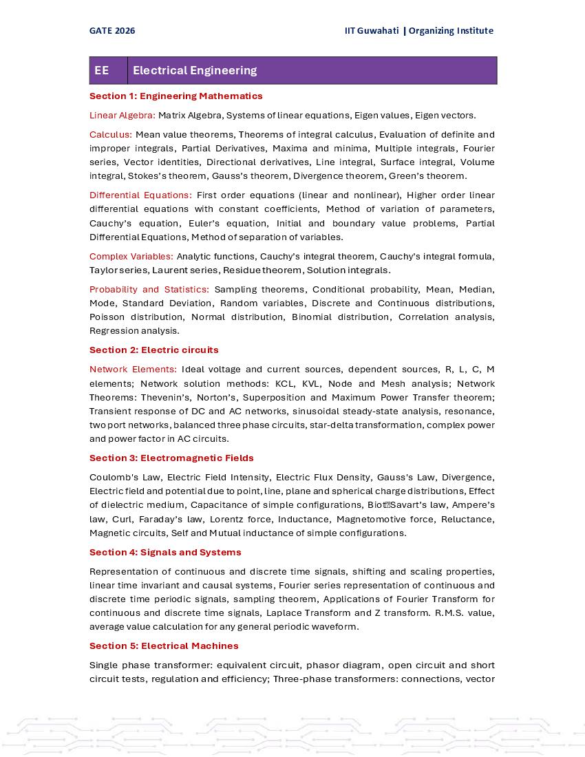 GATE 2026 Syllabus for EE - Page 1