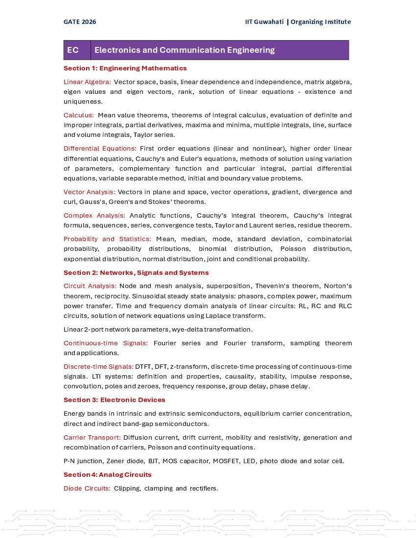 GATE 2026 Syllabus for EC - Page 1