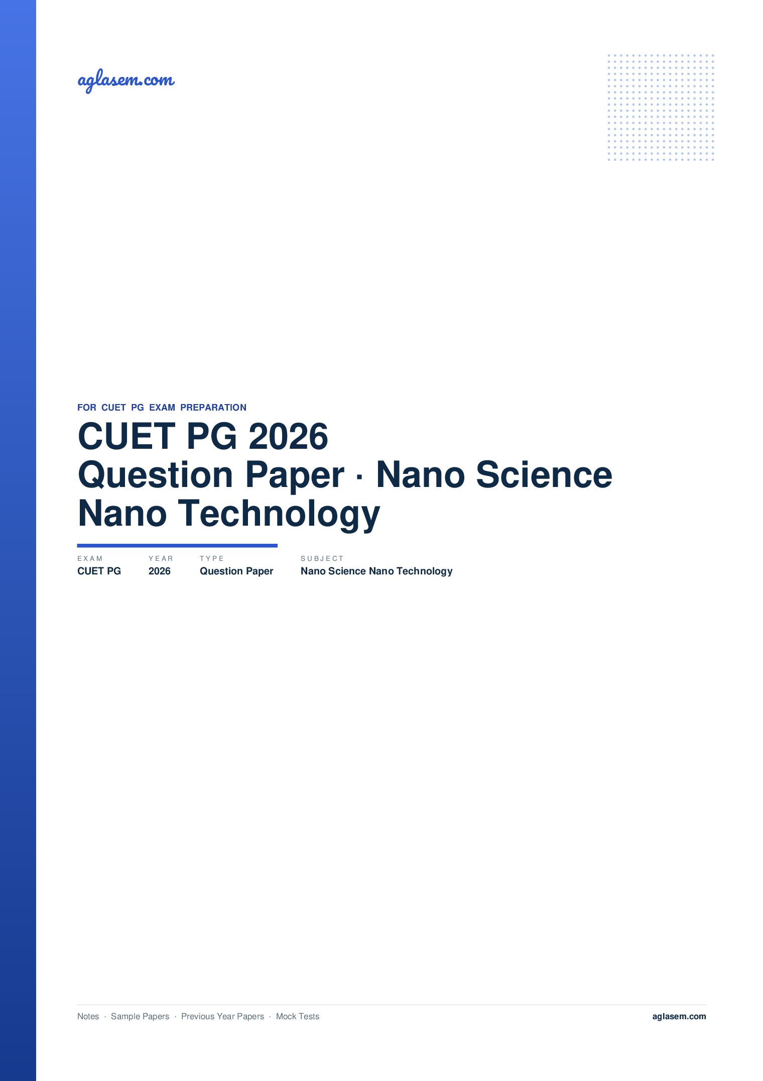 CUET PG 2026 Question Paper Nano Science and Nano Technology - Page 1 of 26