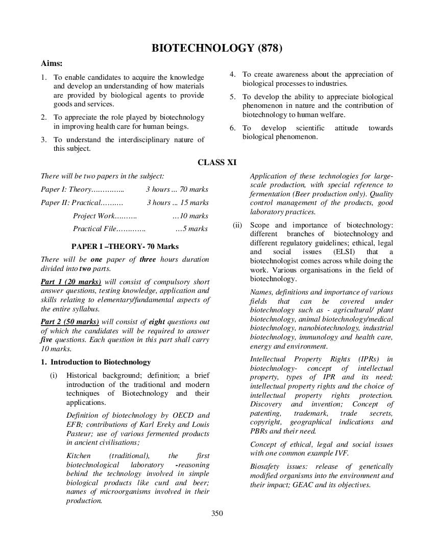 ISC Class 12 Syllabus 2024 Biotechnology - Page 1
