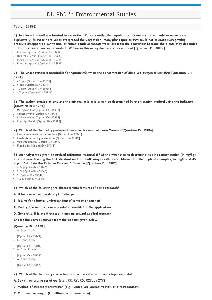 DUET 2021 Question Paper Ph.D in Environmental Studies - Page 1