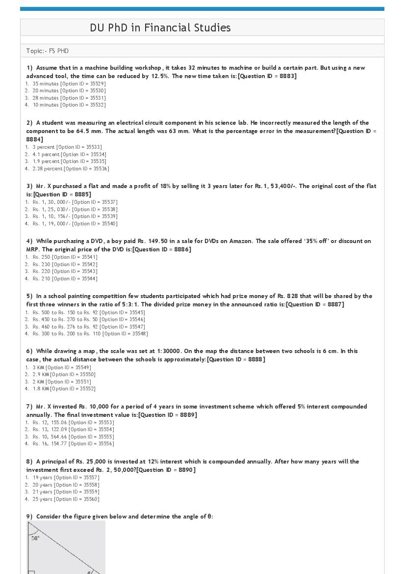 DUET 2021 Question Paper Ph.D in Financial Studies - Page 1