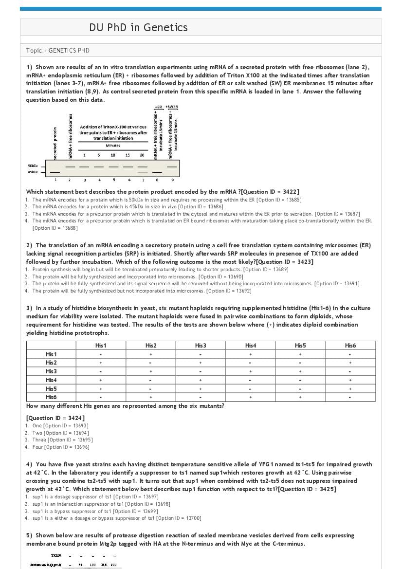 DUET 2021 Question Paper Ph.D in Genetics - Page 1