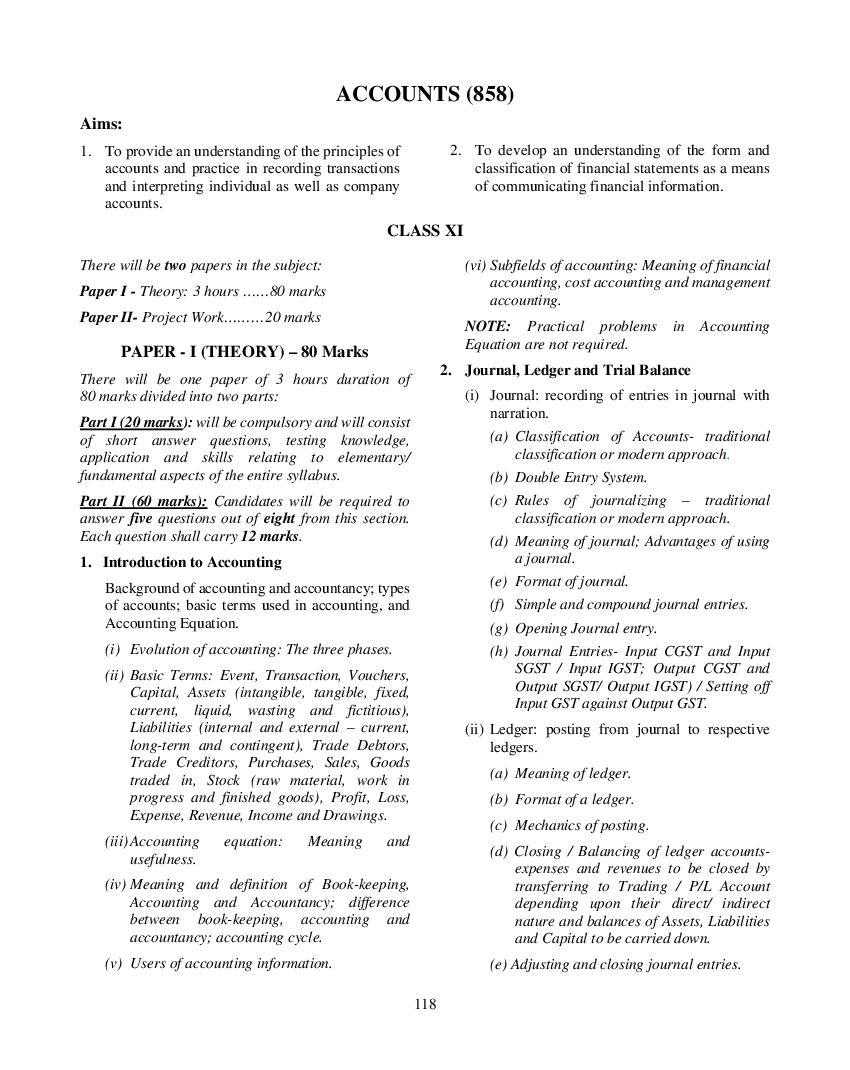 ISC Class 12 Syllabus 2023 Accounts - Page 1