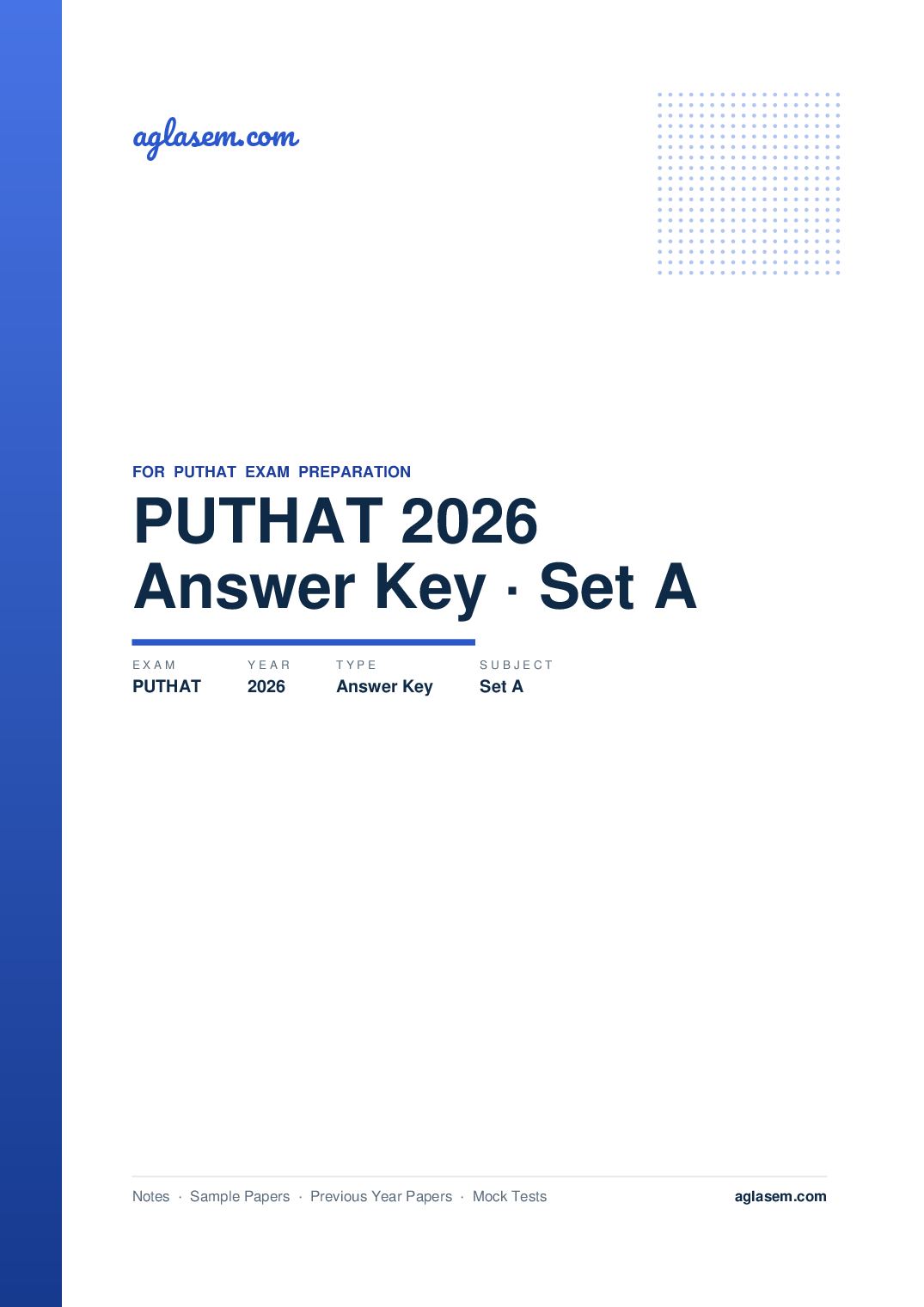 PUTHAT 2026 Answer Key Set A - Page 1 of 2