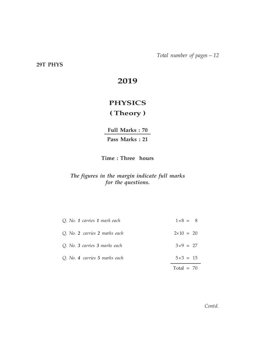 AHSEC HS 2nd Year Question Paper 2019 Physics - Page 1