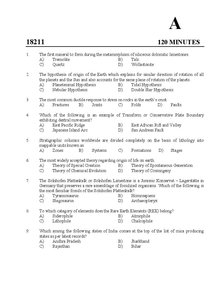 Kerala SET 2018 Feb Question Paper Geology - Page 1 of 14