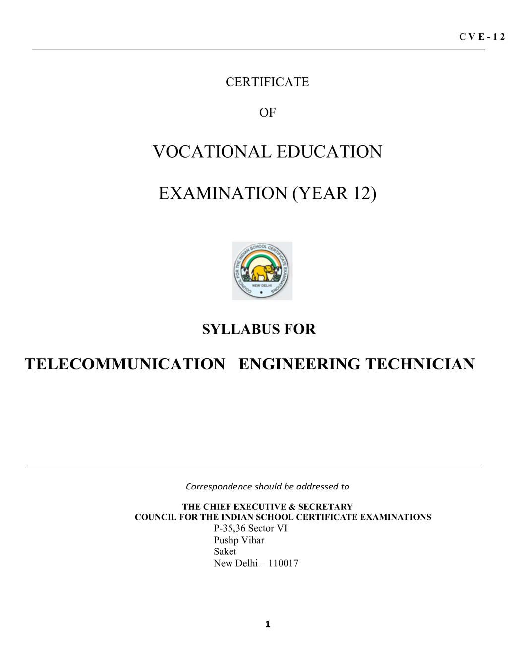 ISC Class 12 Telecommunication Engineering Technician Syllabus (Vocational Course) - Page 1