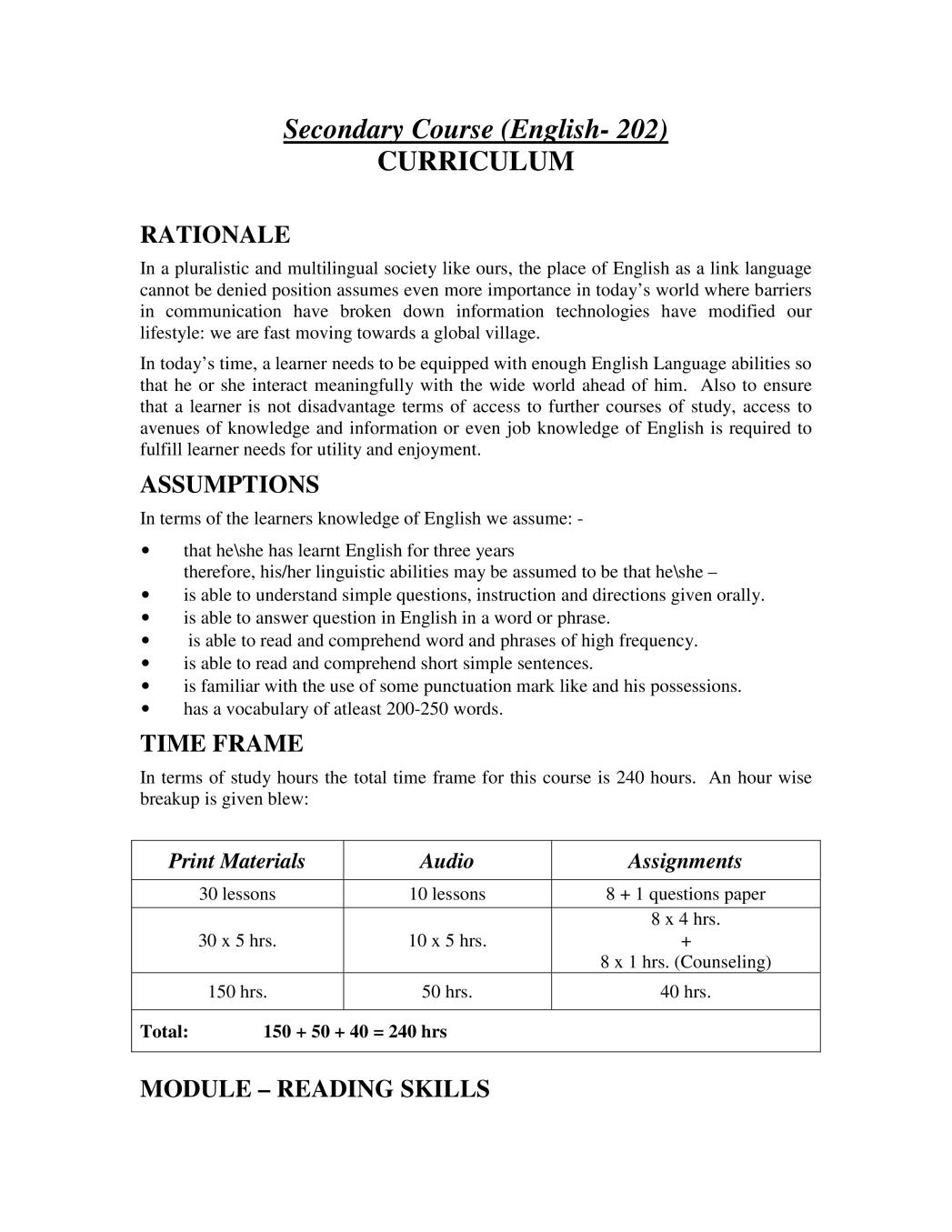 NIOS Class 10 Syllabus - English - Page 1