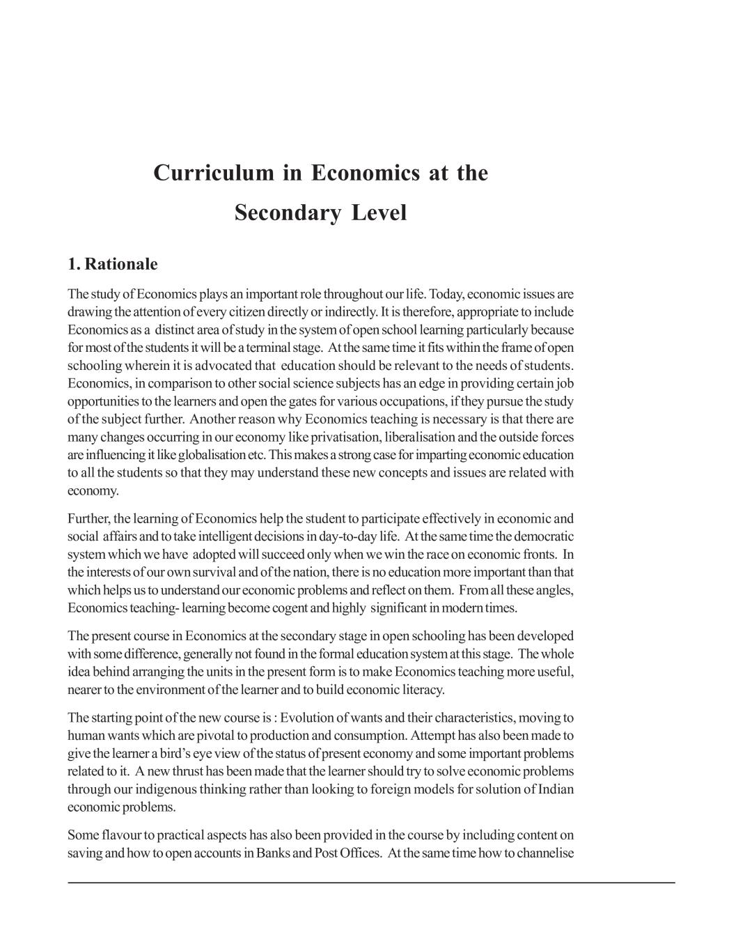 NIOS Class 10 Syllabus - Economics - Page 1