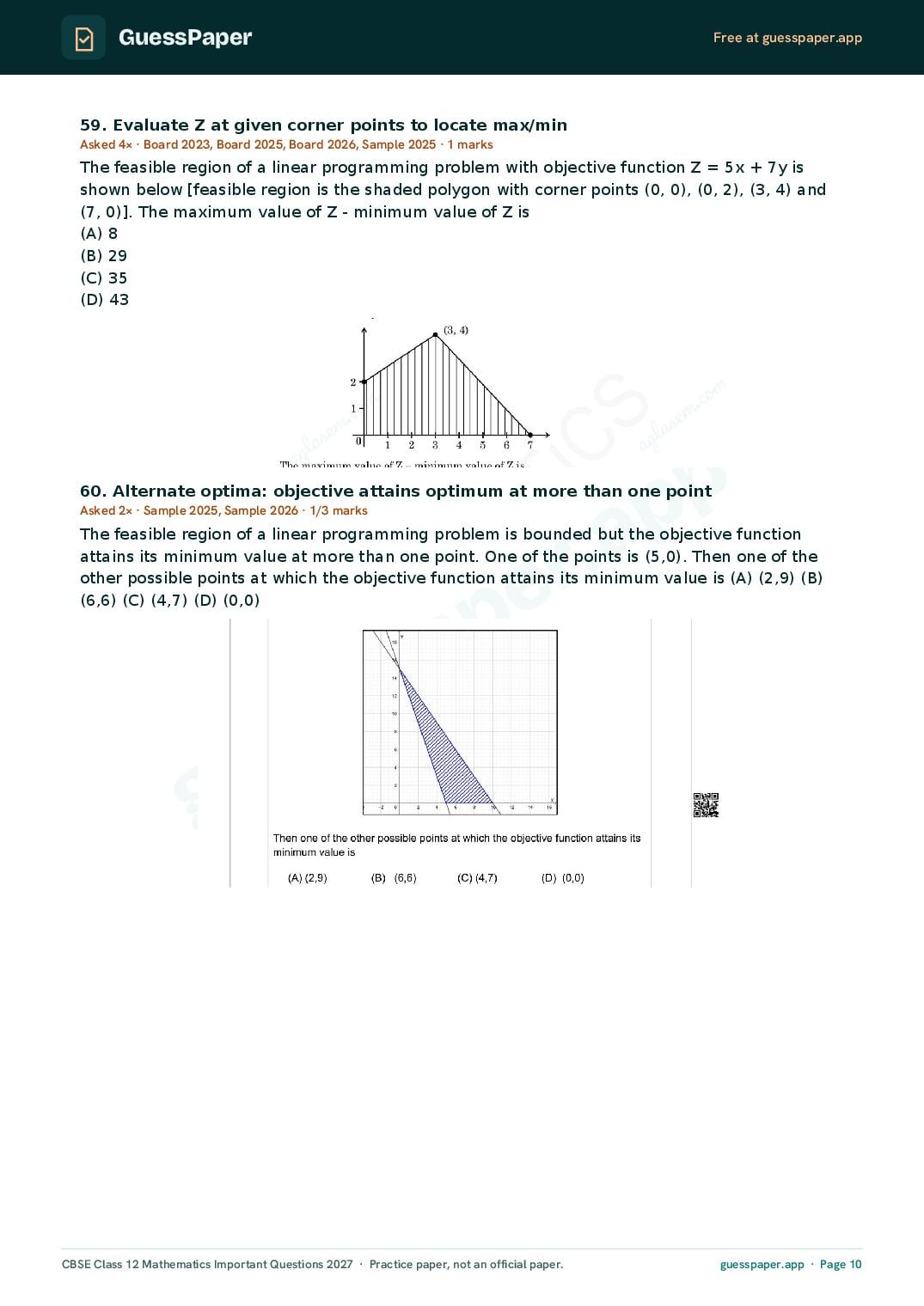 CBSE Class 12 Maths Important Questions 2027 (PDF)